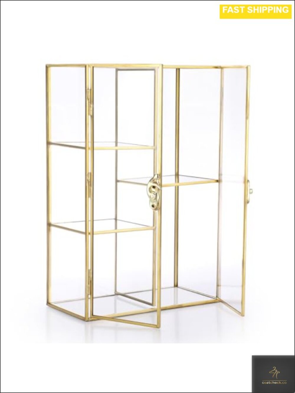 Clear Glass Jewelry Box 5 Slot Gold Metal Display Organizer Vintage